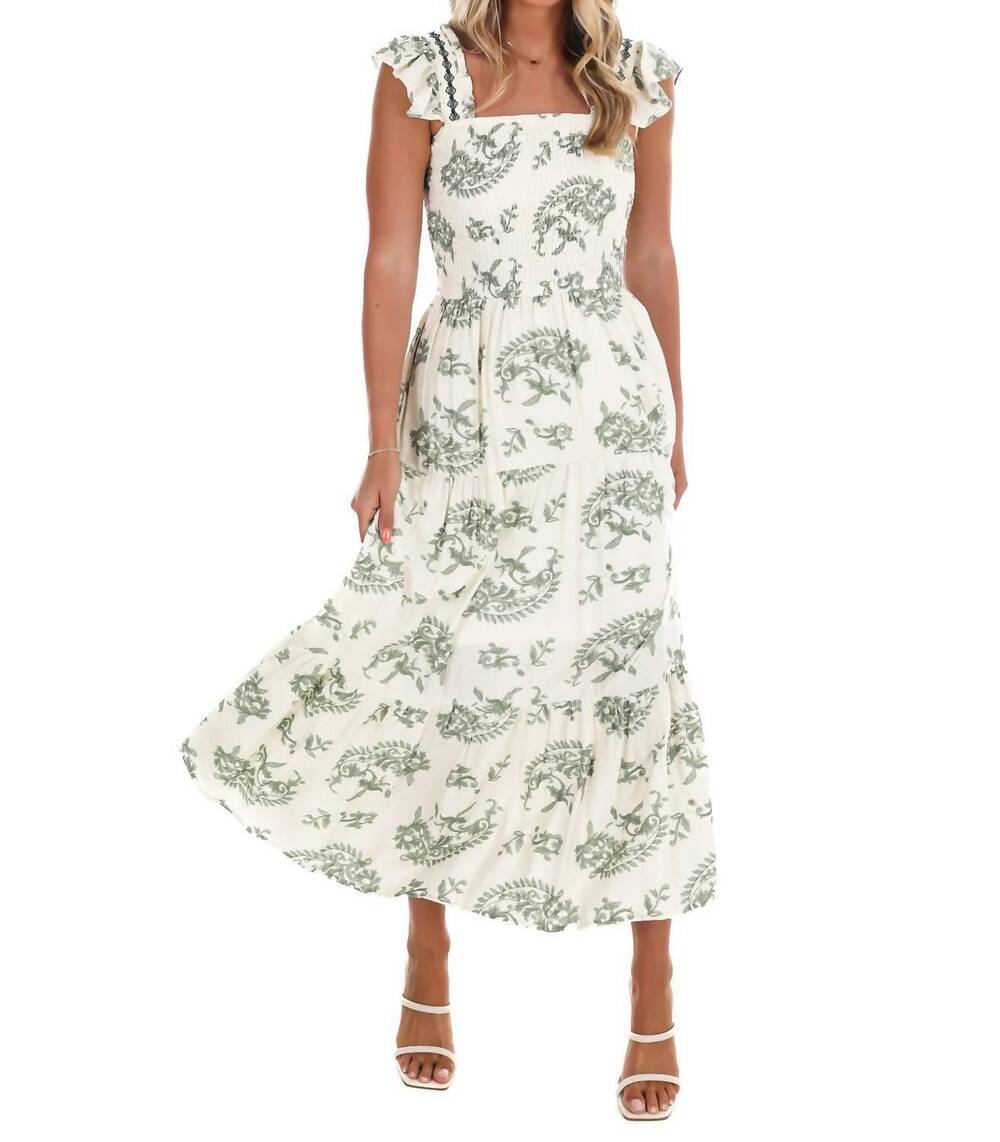 NEW SHE + SKY come along with me print maxi dress in sage